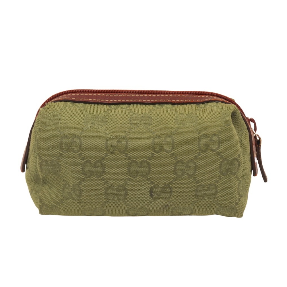 Gucci Cosmetic Pouch - GG Khaki Canvas Good Condition Canvas/Leather
